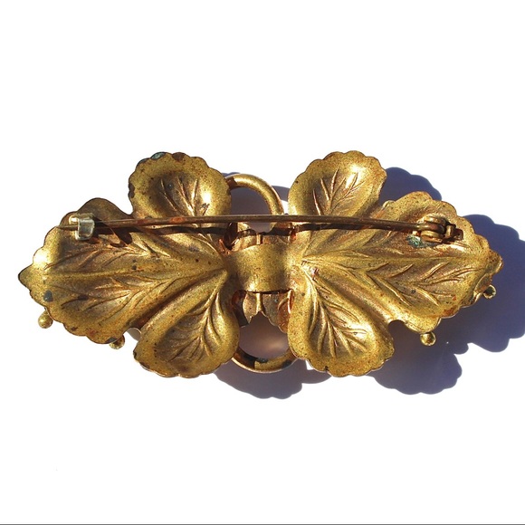 Antique Grape Cluster Brooch Gilt Brass Haskell Era - Picture 6 of 8
